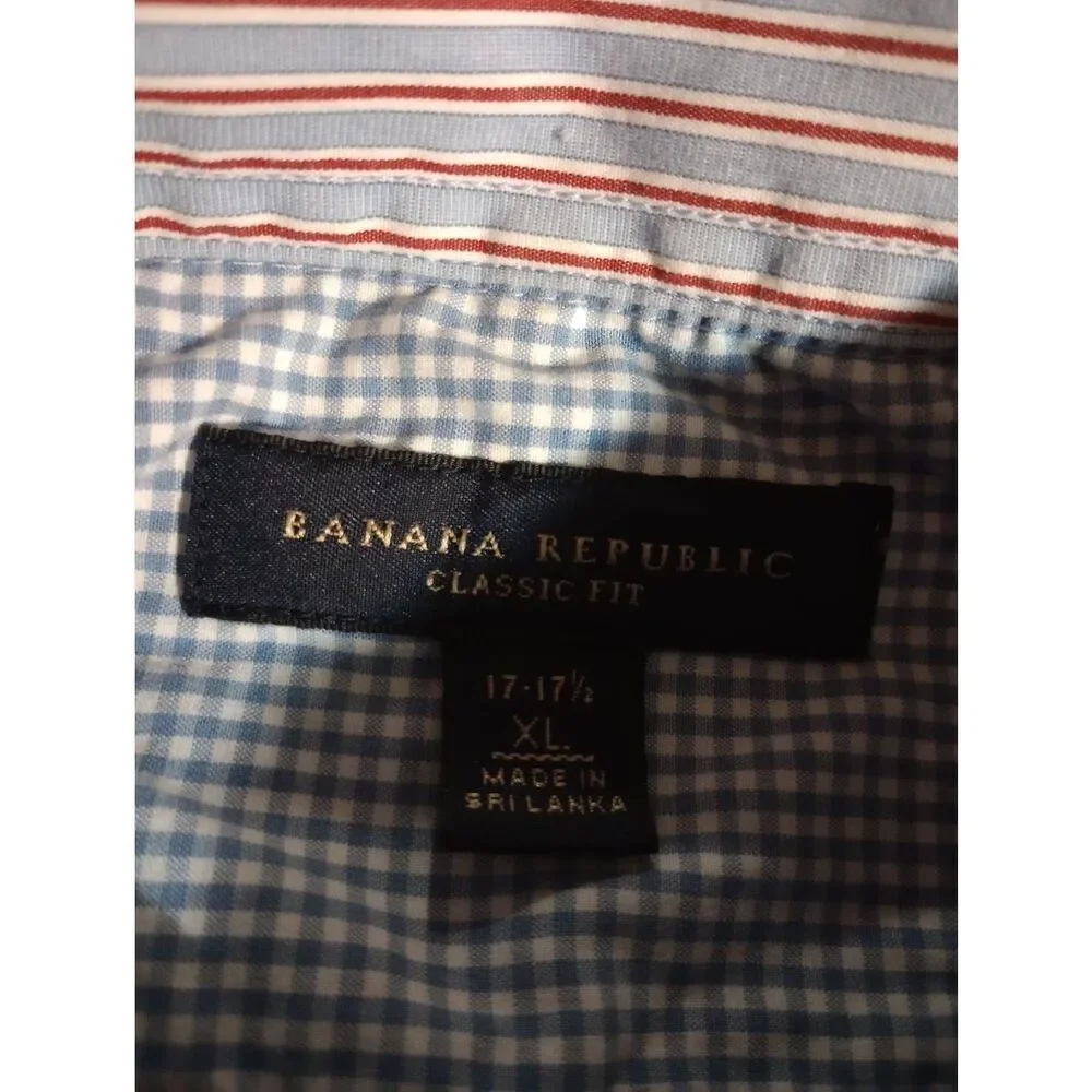 Banana Republic Shirt Men's Extra Large Blue Red Button Front Long Sleeve‎
